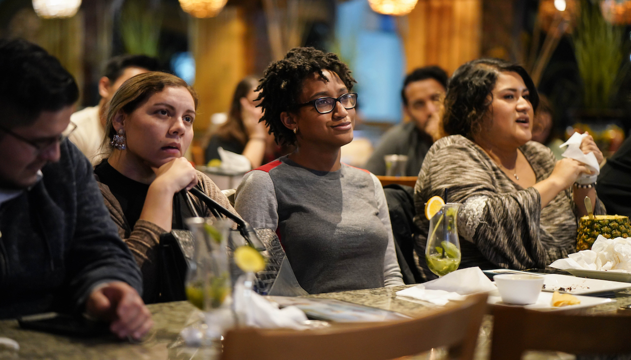 Watch party for a Senate debate in Georgia, 2020. 