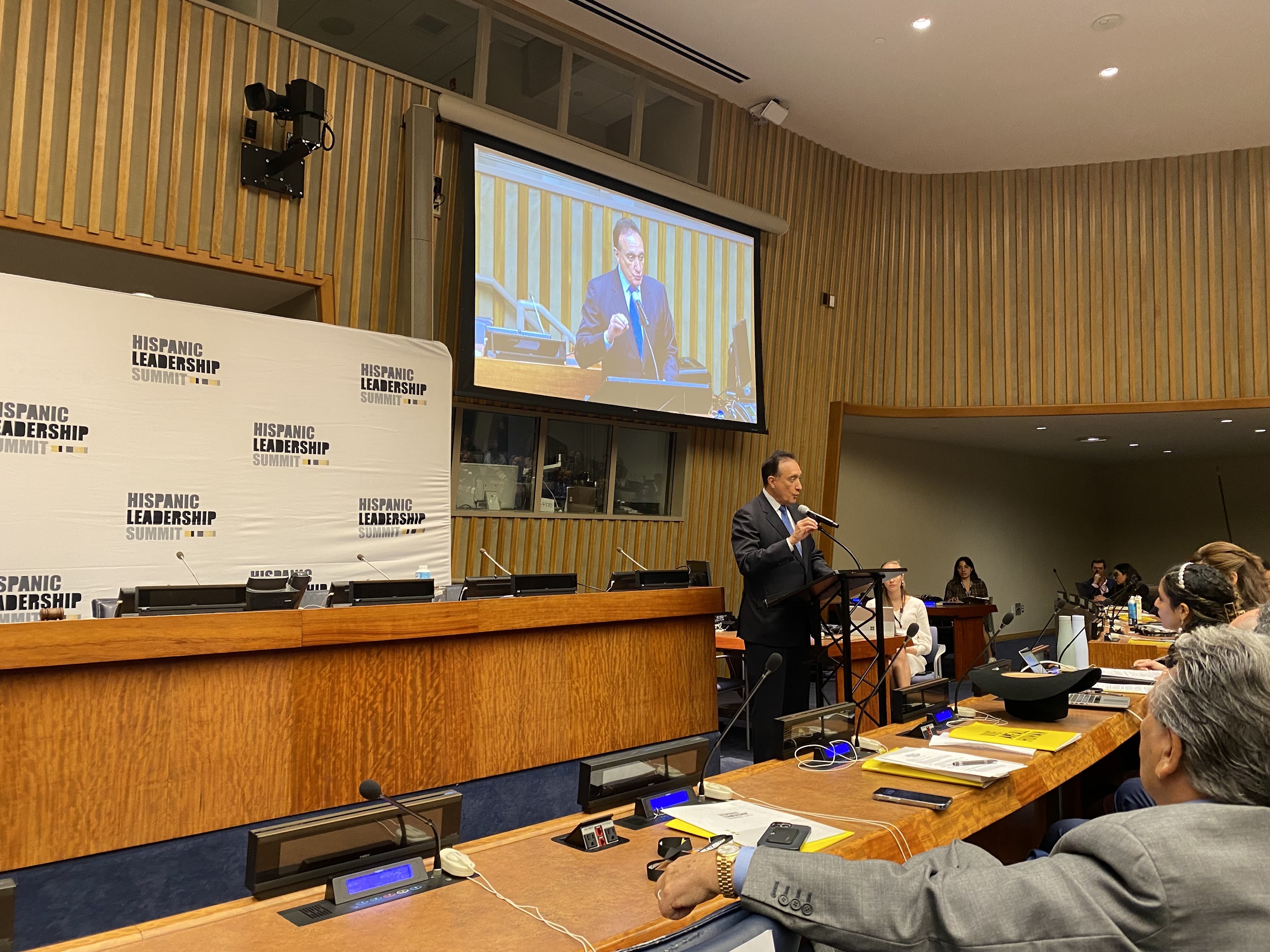 Henry Cisneros, Chairman of American Triple I, during his keynote speech at the 2022 Hispanic Leadership Summit. Photo credit: Martin Alfaro/AL DÍA News