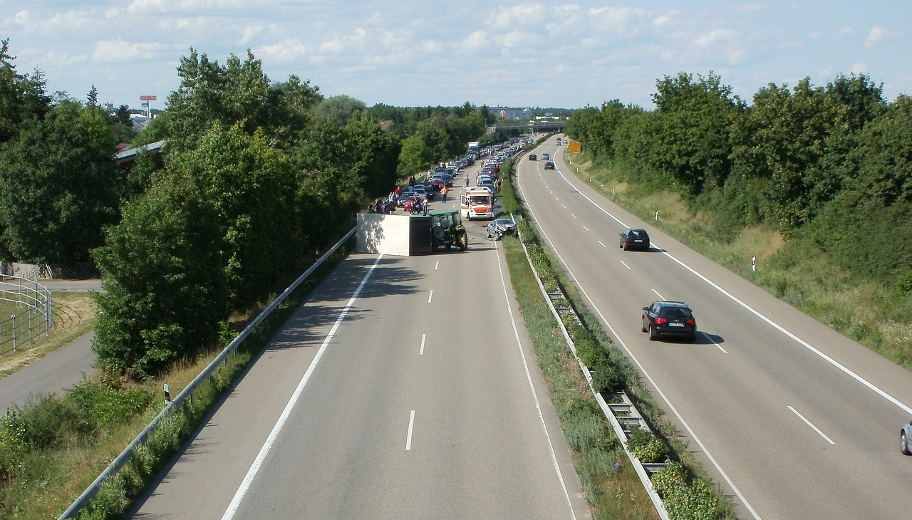 Car accident on a highway. 