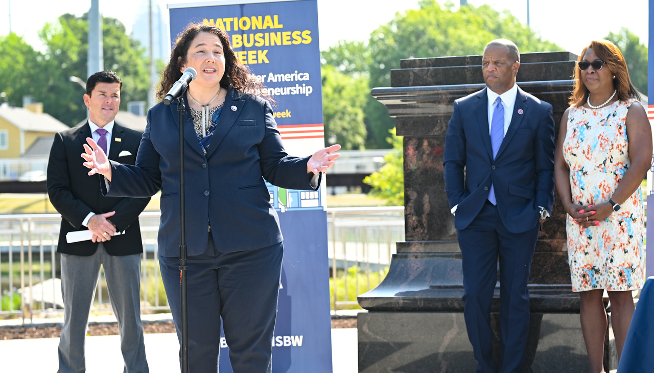 Isabel Casillas Guzman giving speech in Los Angeles 