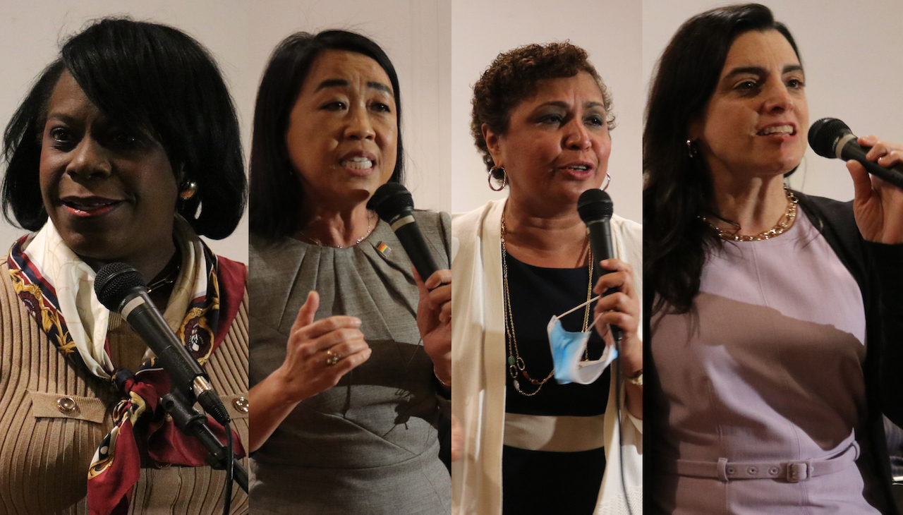 Left to right: Cherelle Parker, Helen Gym, Maria Quiñones Sánchez, Rebecca Rhynhart. 