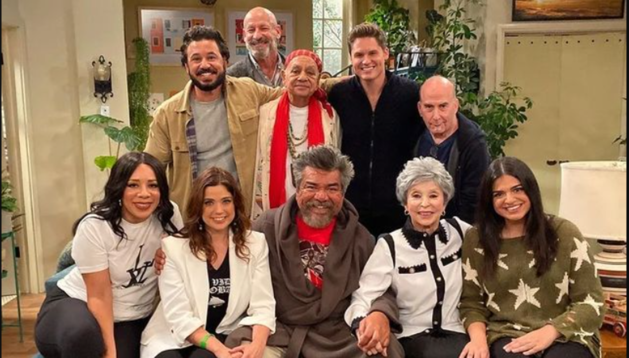 The cast of "Lopez vs. Lopez" happy to share with Rita Moreno and Cheech Marin. Photo: Instagram Lopezvlopez