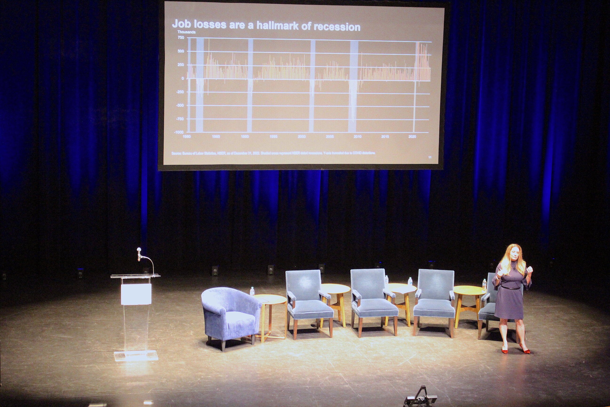 Lara Rhame, Chief U.S. Economist in Investment Research at FS Investments, speaks during 2022 Economic Outlook event. Photo: Eliot Olaya/AL DÍA News.