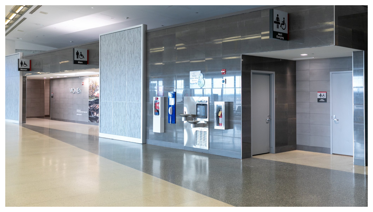 A bathroom at the Philadelphia International Airport