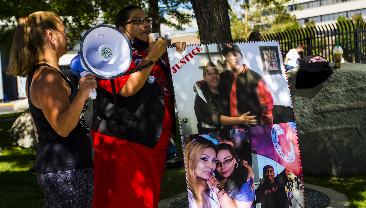 A protest in Reno by Indigenous activists in 2021. Photo: Ty O'Neil/SOPA Images/LightRocket via Getty Images. 