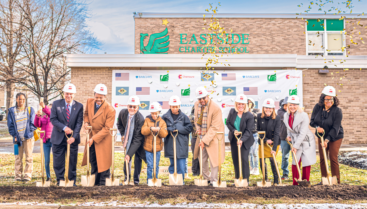 Eastside Charter School students and faculty join dignitaries, corporate leaders and supporters to celebrate the opening of the STEM Center.