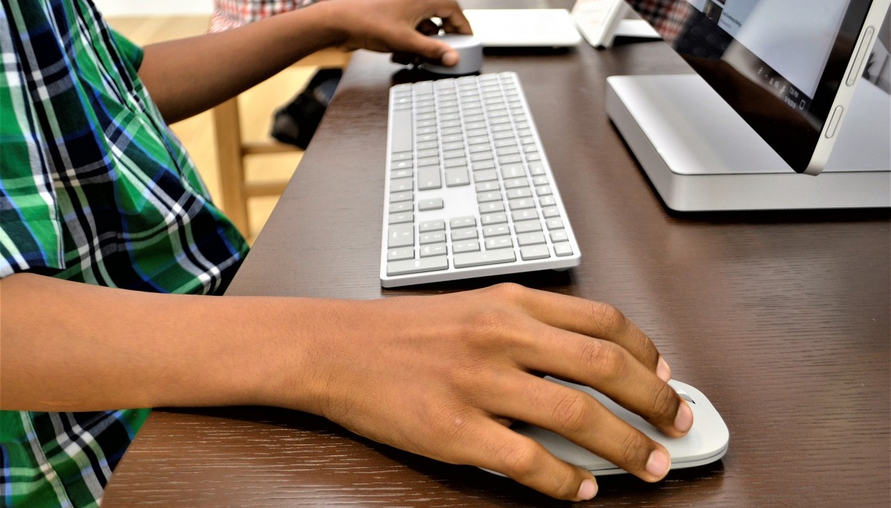 Student working on a computer. 