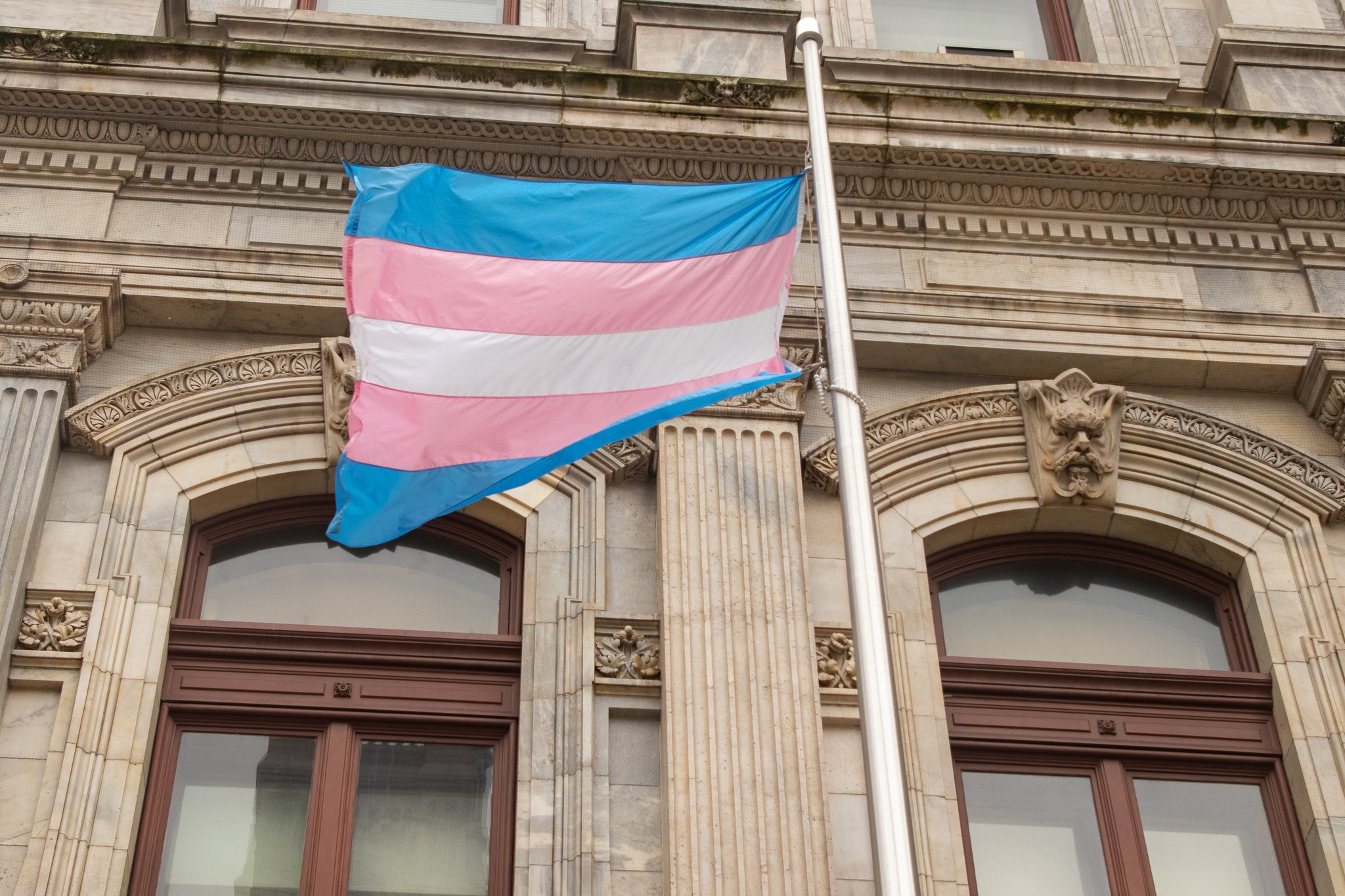 The transgender pride flag flying outside of Philadelphia City Hall. Photo courtesy of the Philadelphia Office of LGBT Affairs Facebook page