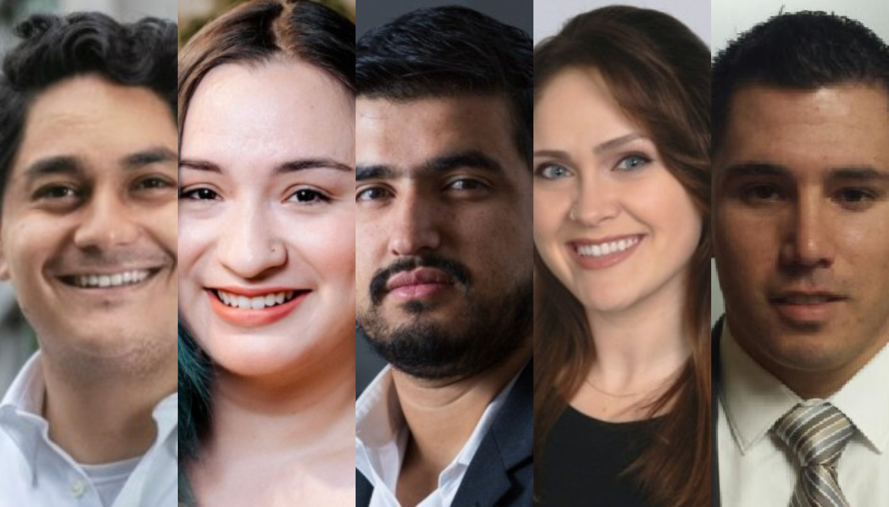 (From left to right) Sebastián Larrea, Melanie Chavez, Juan Loaiza, Katie Andrulis, and Saul Camarena make up the board of ALPFA Nashville. Photos courtesy of LinkedIn 