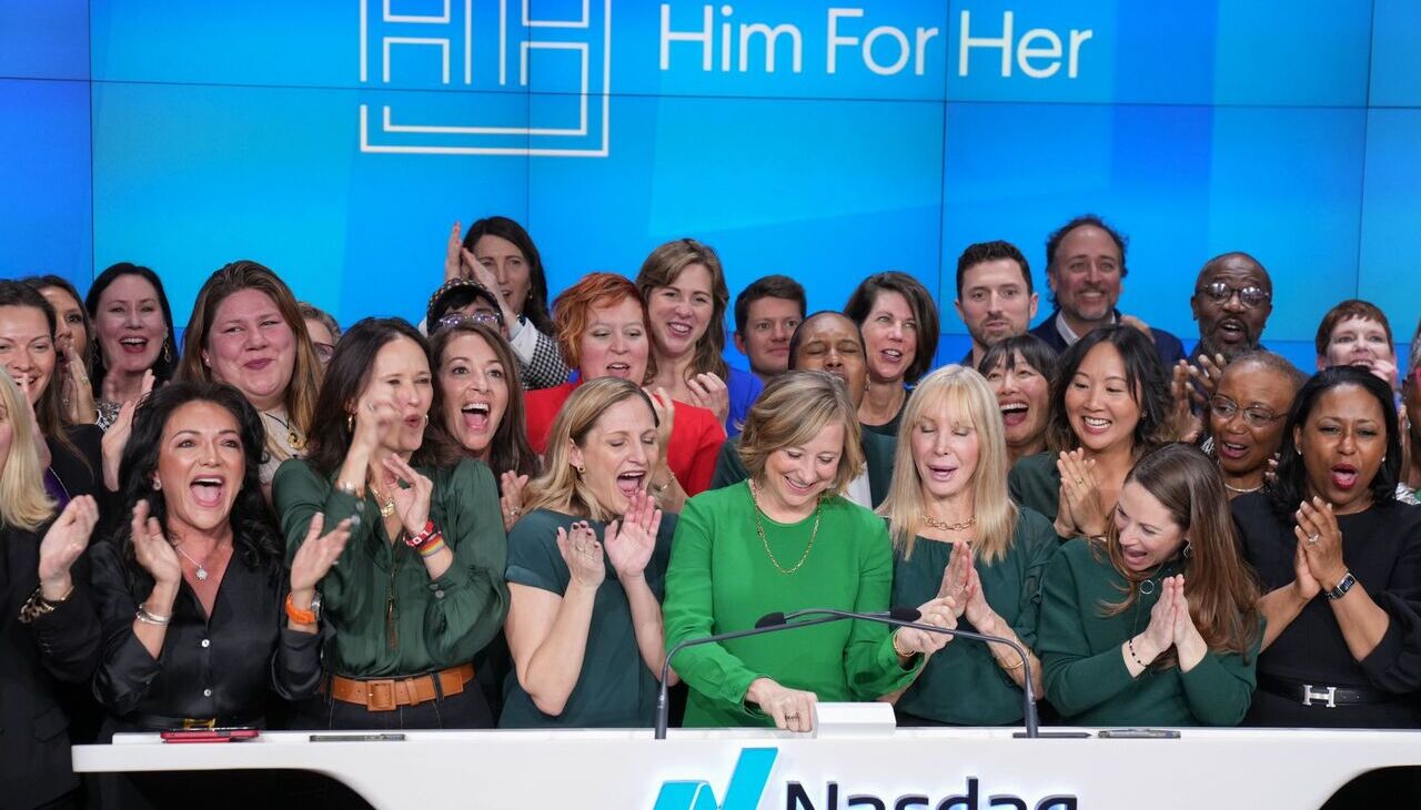 Him for Her founders at Nasdaq closing. 