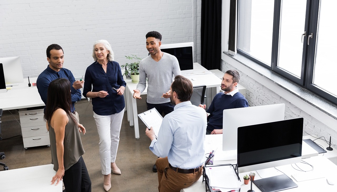 A team of people working at the office. 