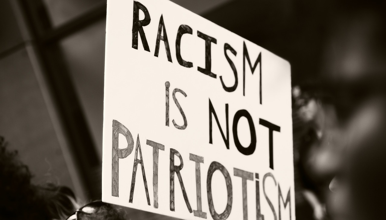 Protest sign against racism. 