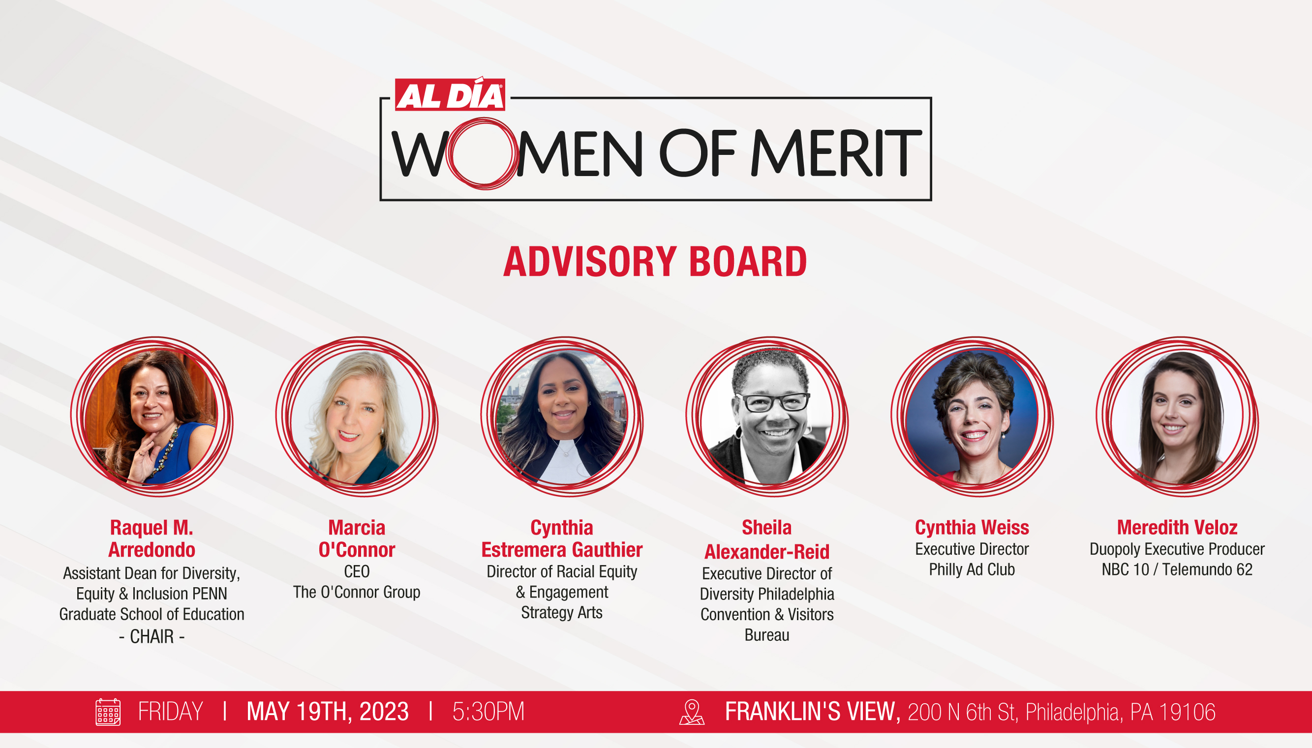 The 2023 AL DÍA Women of Merit Advisory Board. Graphic: Mónica Hernández/AL DÍA News.