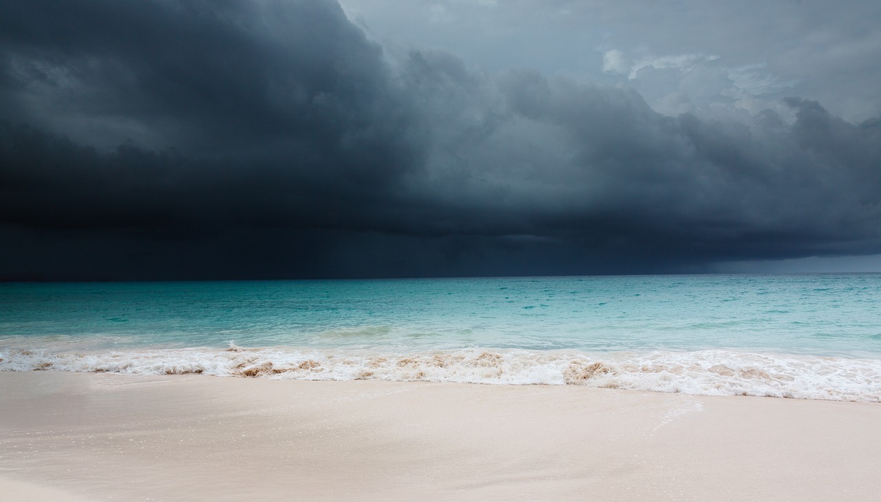 Caribbean beach with a storm approaching. 