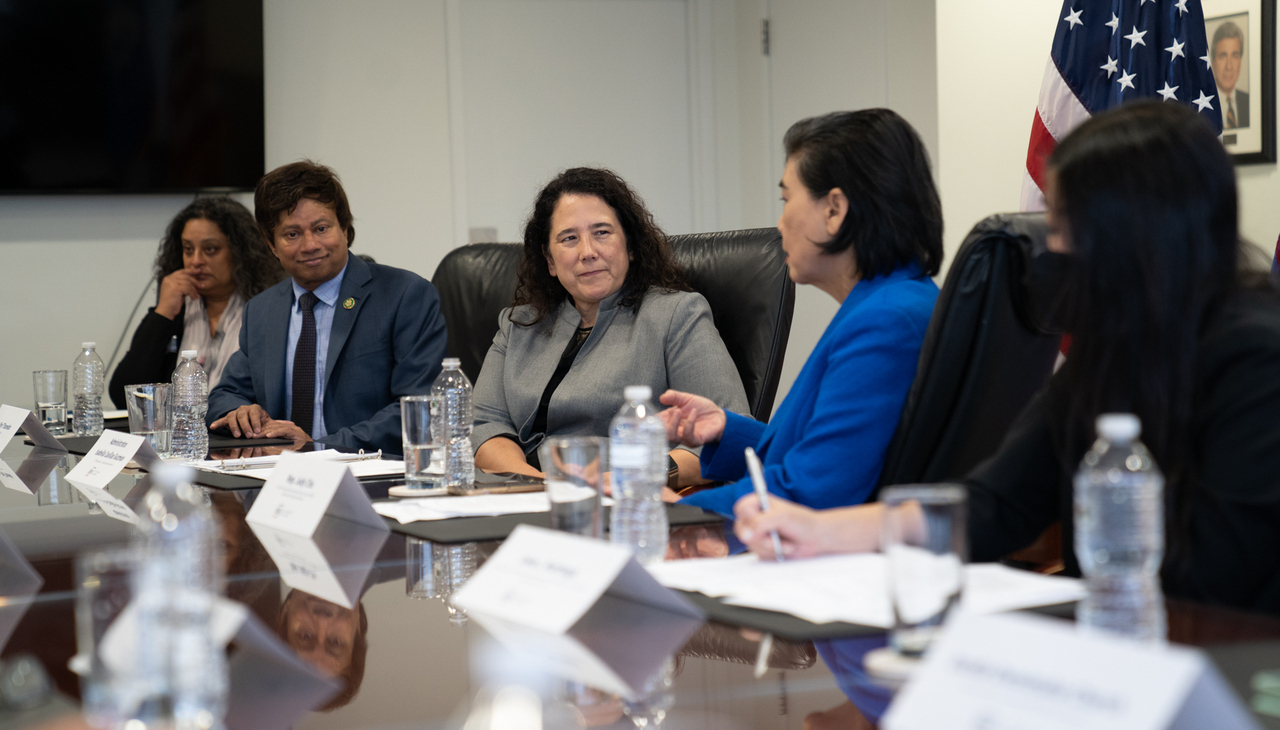 SBA Administrator Isabel Guzman in a small biz meeting.