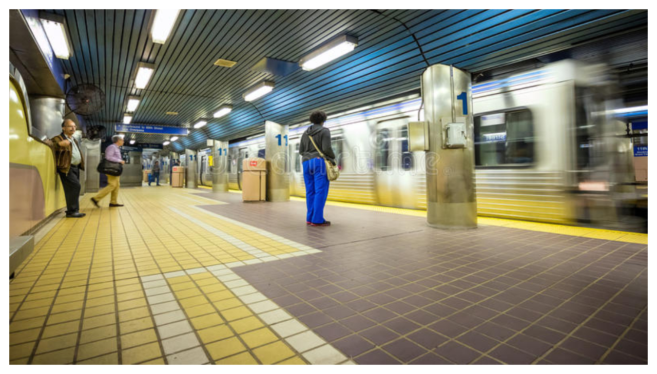 A SEPTA platform as a train arrives.