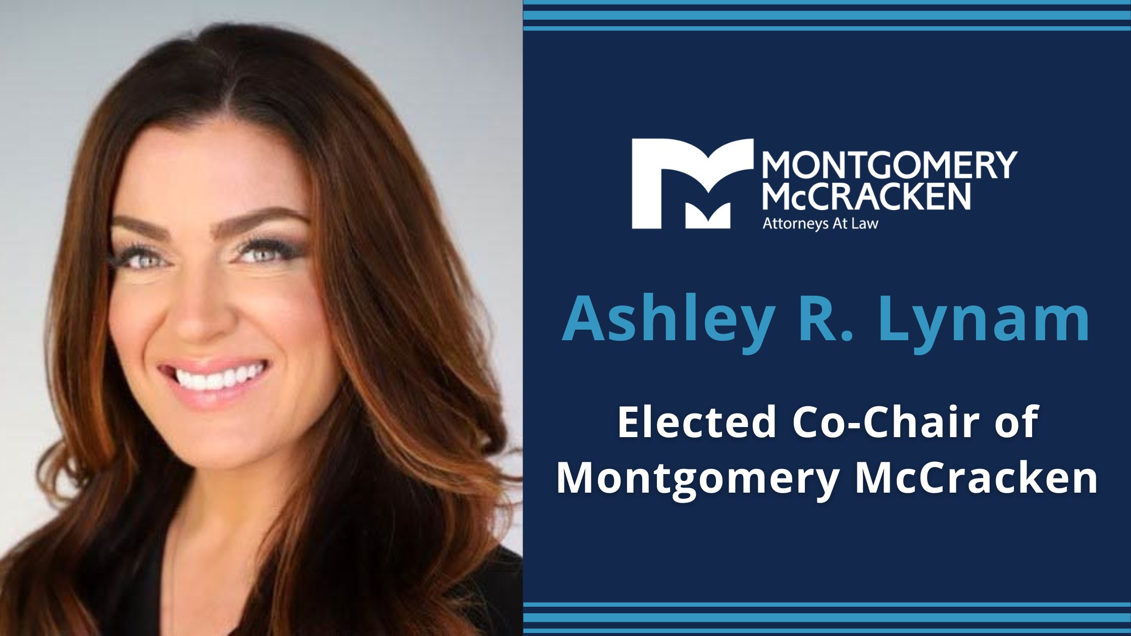 Ashley Lynam is the first woman co-chair of Montgomery McCraken. Photo credit: Montgomery McCraken's Twitter