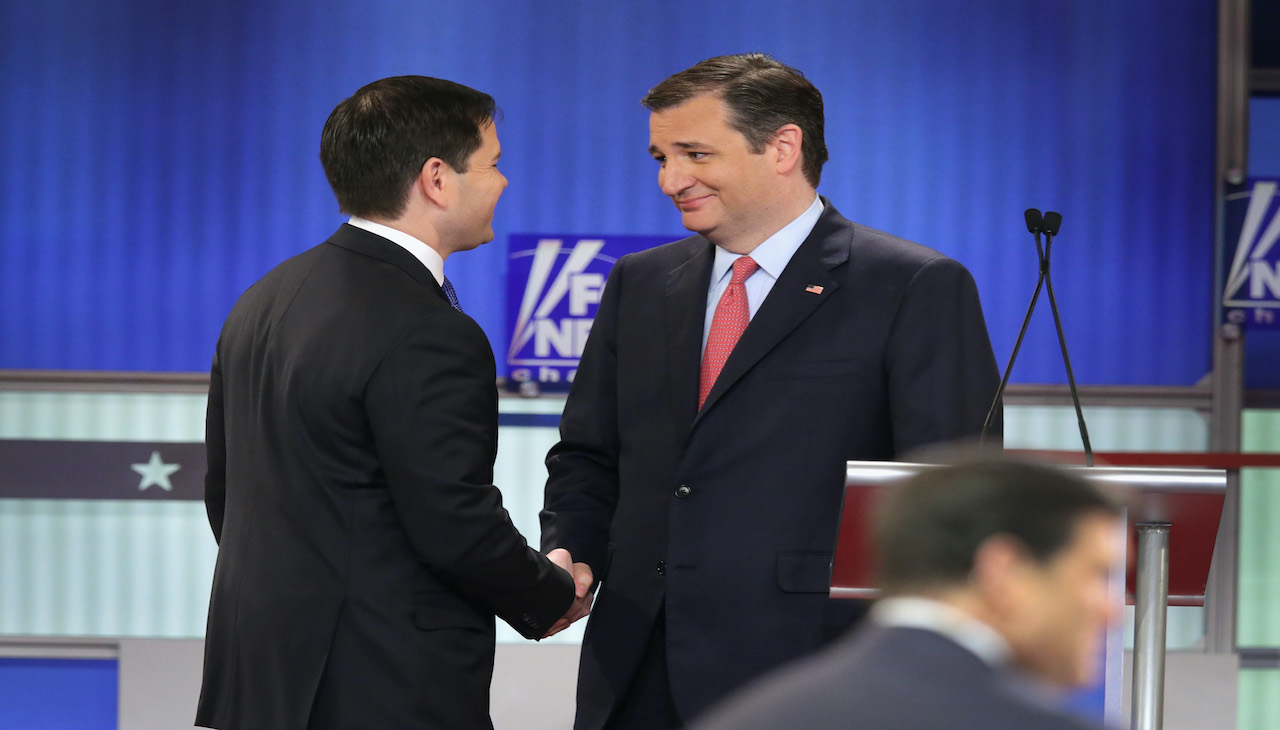 Rubio and Cruz during a Presidential debate in 2016. (Photo by Chip Somodevilla/Getty Images)