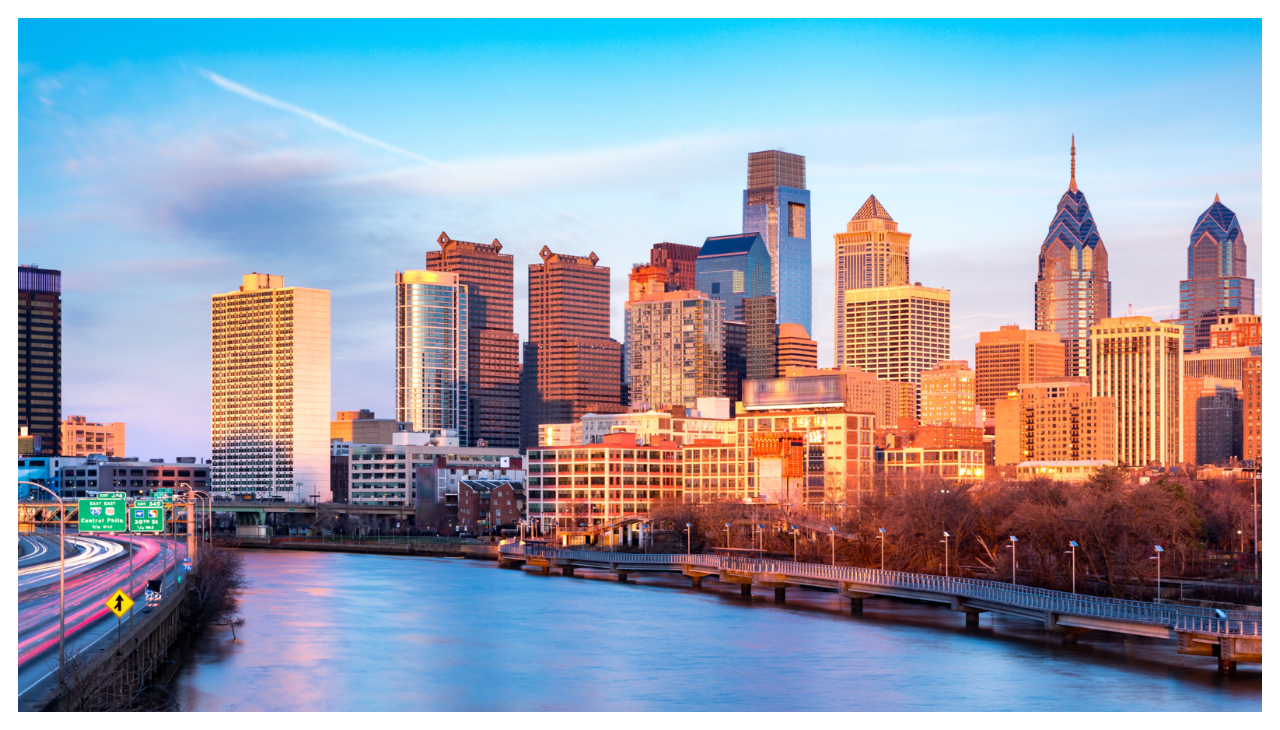 The Philadelphia skyline as seen from across the river.