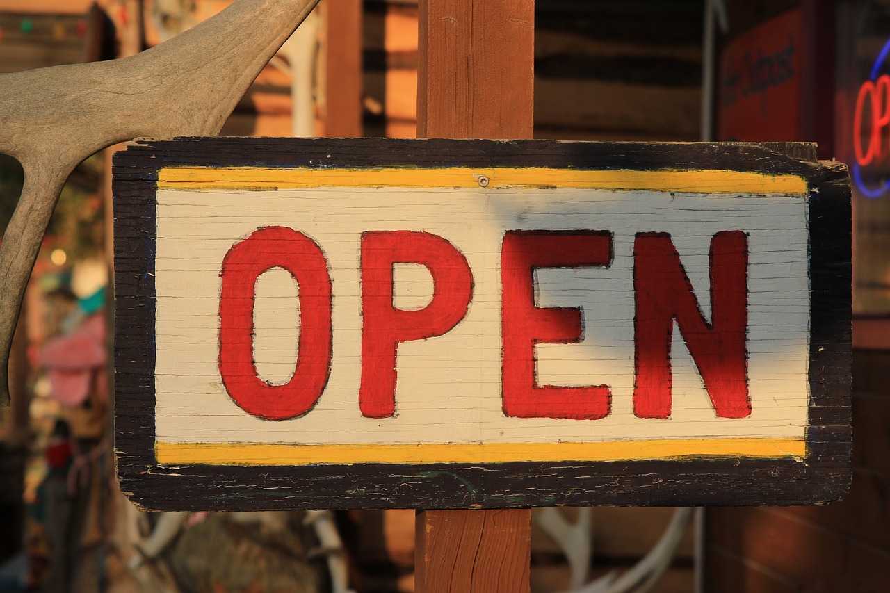 Business' open sign. 