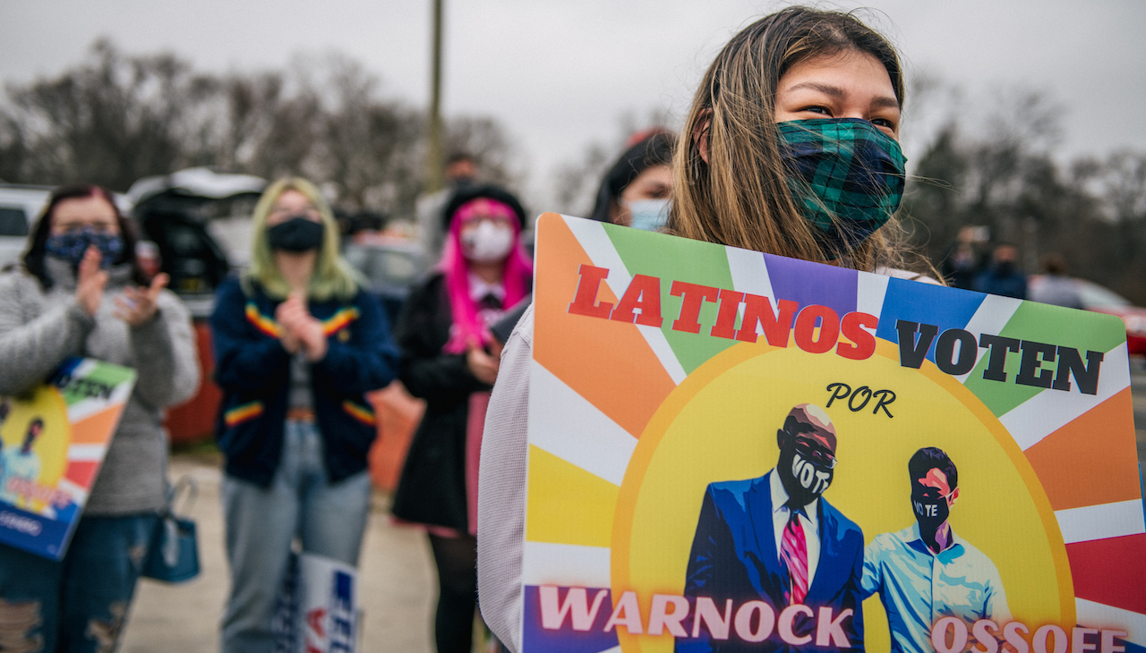 This photo is from the 2020 election cycle when Jon Ossoff and Warnock were running. Photo: Brandon Bell/Getty Images.