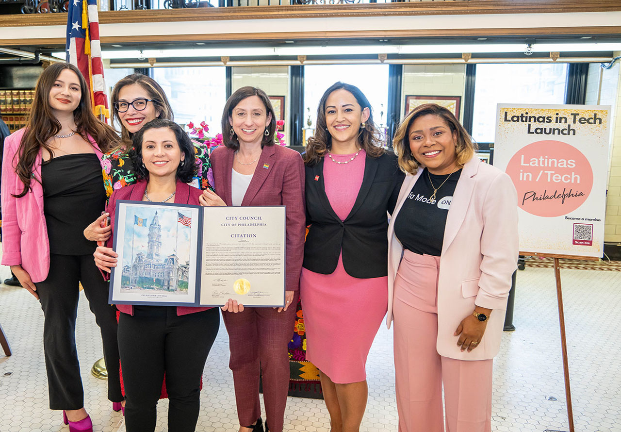 The Philadelphia branch of Latinas in Tech recently launched, and Councilmember Rue Landau honored the chapter's founding members with a citation. Photo: Peter Fitzpatrick/ALDIA News