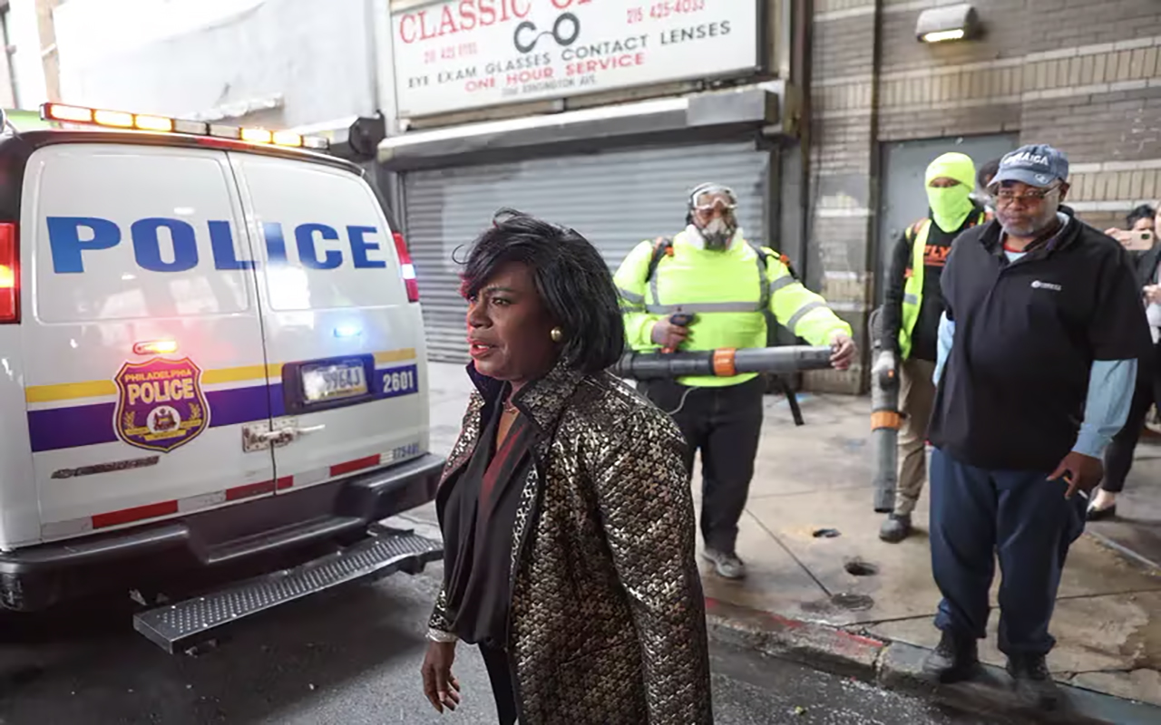 Mayor Cherelle L. Parker steps off the El at Allegheny station and walks along Kensington Avenue to mark her 100th day in office. Heather Khalifa / Philadelphia Inquirer