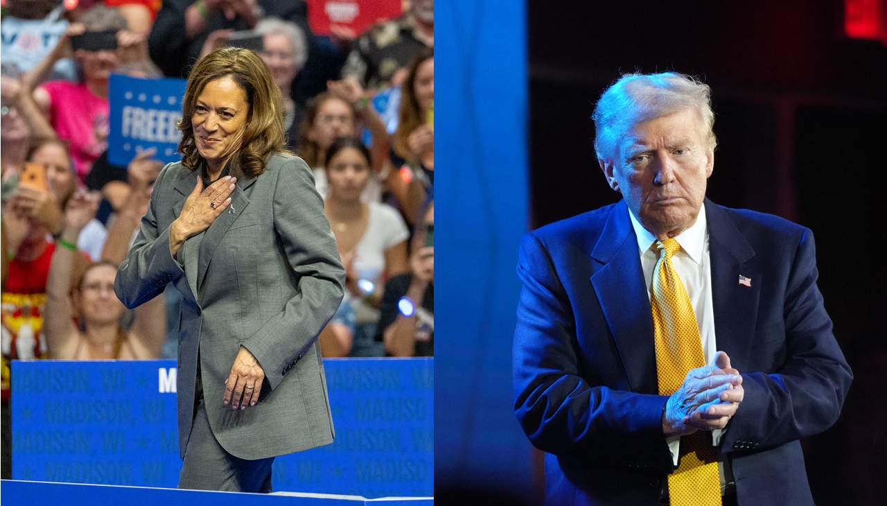 Kamala Harris y Donald Trump. Foto Kamala por Brett Johnsen / NurPhoto / NurPhoto via AFP. Foto Donald Trump por Andrew Leyden / NurPhoto / NurPhoto via AFP