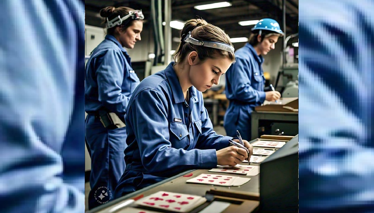 Workers on a production line