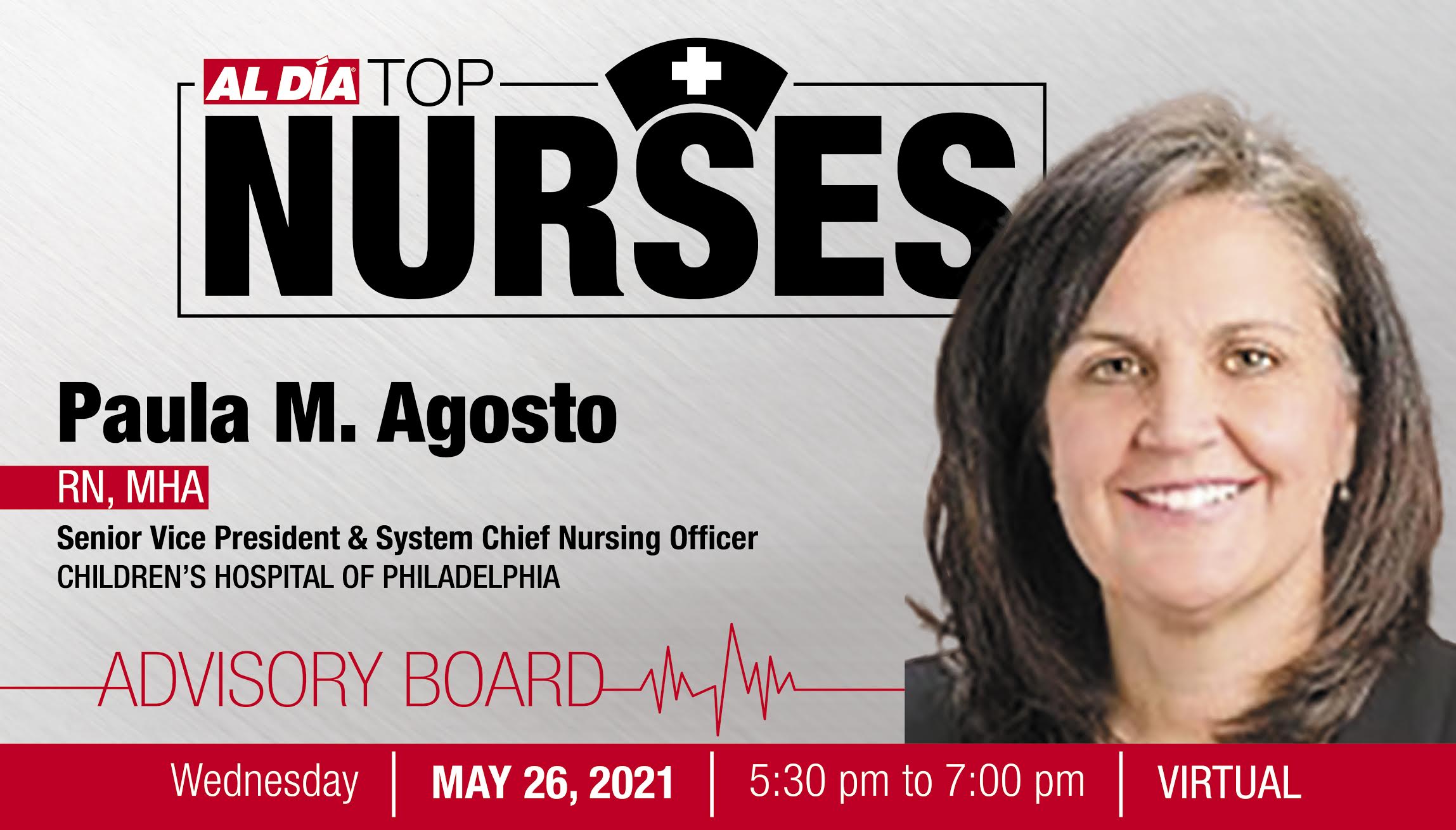 Paula Agosto is one of the advisory board members of the 2021 AL DÍA Top Nurses Forum & Awards event. Graphic: AL DÍA News. 