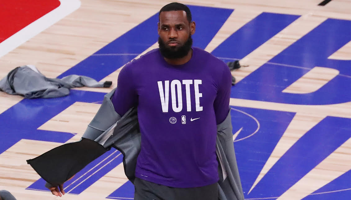 LeBron James, wearing a "Vote" tshirt during a game. Photo: Getty Images