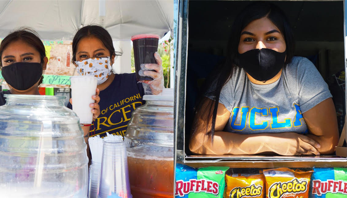 Lyzeth Garcia happily displays her UCLA flag outside of her and her mother’s ice cream truck. Photo: Janette Villafana/