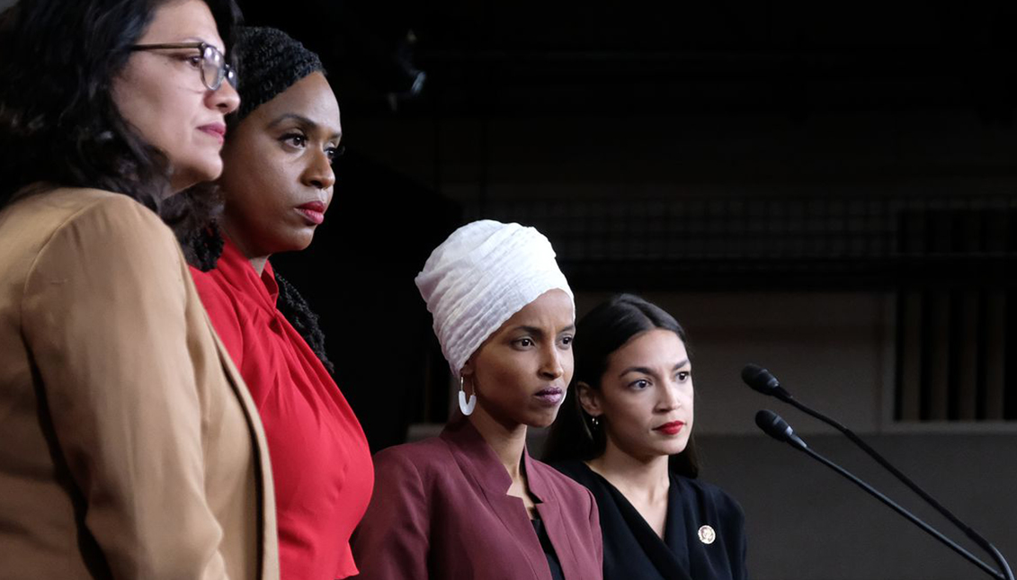 Reps. Alexandria Ocasio-Cortez, Ayanna Pressley, Rep. Ilhan Omar, and Rashida Tlaib got some free exposure on Thursday night’s debate stage. Photo: 