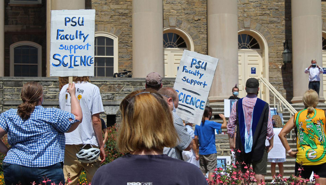 Professors express outrage after college officials dismiss vaccine requirements. Photo: collegian.psu.edu
