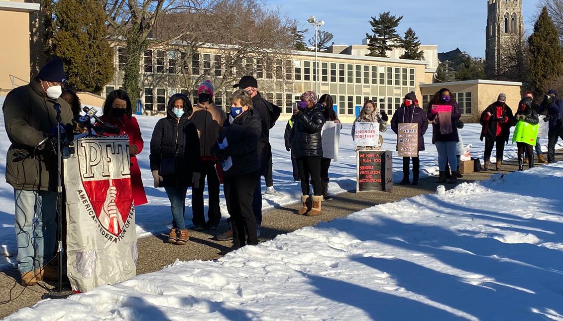 Teachers protested back in February about being sent back to unsafe school buildings. Photo: Office of Councilmember Helen Gym
