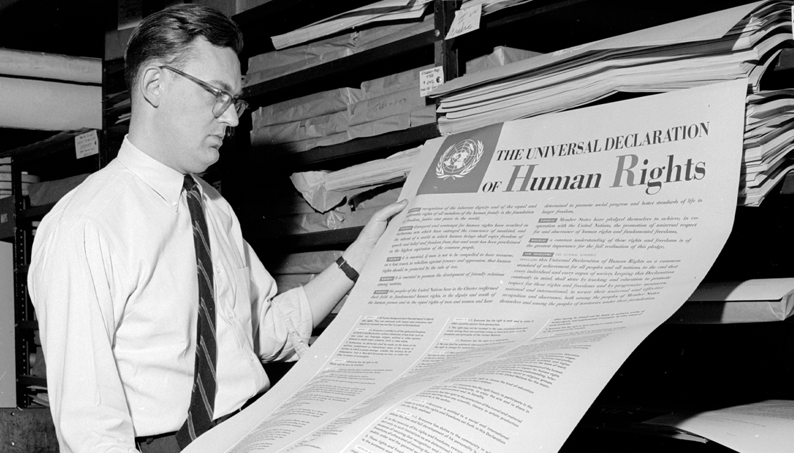 A man looks at one of the first documents published by the United Nations, The Universal Declaration of Human Rights, which was ratified in 1948.   Three Lions/Hulton Archive/Getty Images