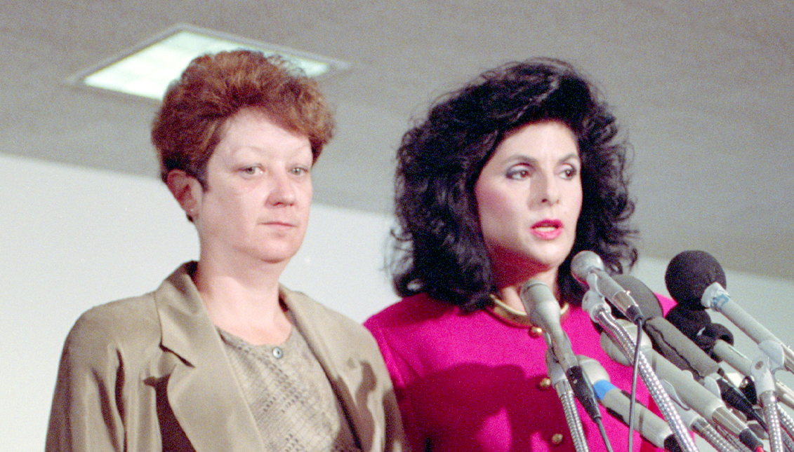 Norma McCorvey with her Attorney Gloria Allred, 18th September 1990.   Bettmann/Getty Images