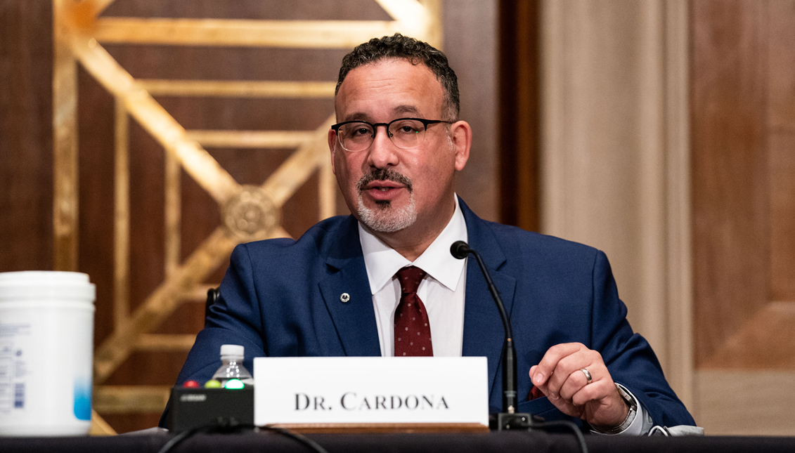 Secretary of Education Miguel Cardona is bringing his own experiences as an educator and Connecticut's commissioner of education to move forward with reopening U.S. schools. Photo: Getty Images 