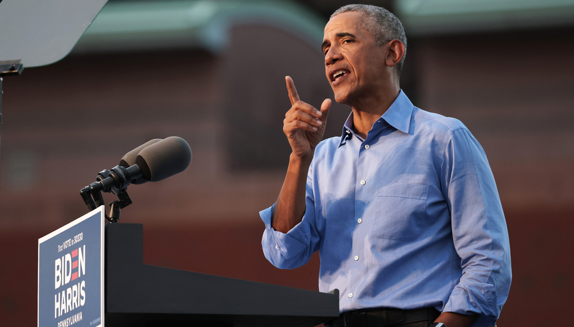 Former President Barack Obama gave his stump speech for Joe Biden in Philadelphia from the Sports Complex in South Philadelphia. Photo: Getty Images.
