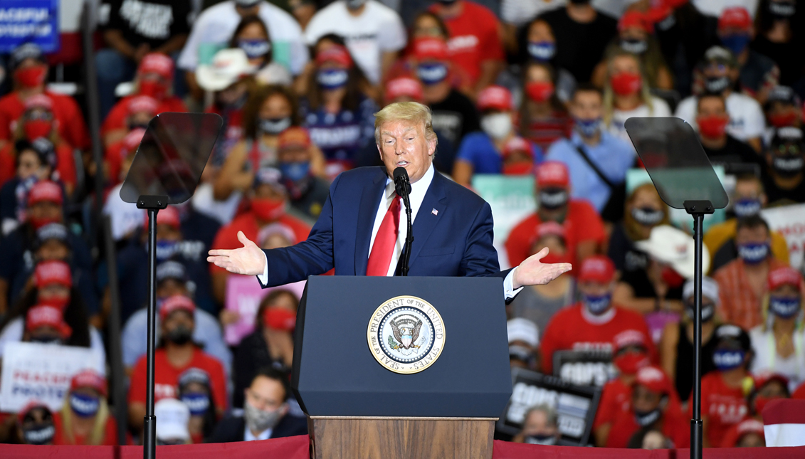 U.S. President Donald Trump speaks during a campaign event at Xtreme Manufacturing on September 13, 2020 in Henderson, Nevada. (Photo by Ethan Miller/Getty Images)