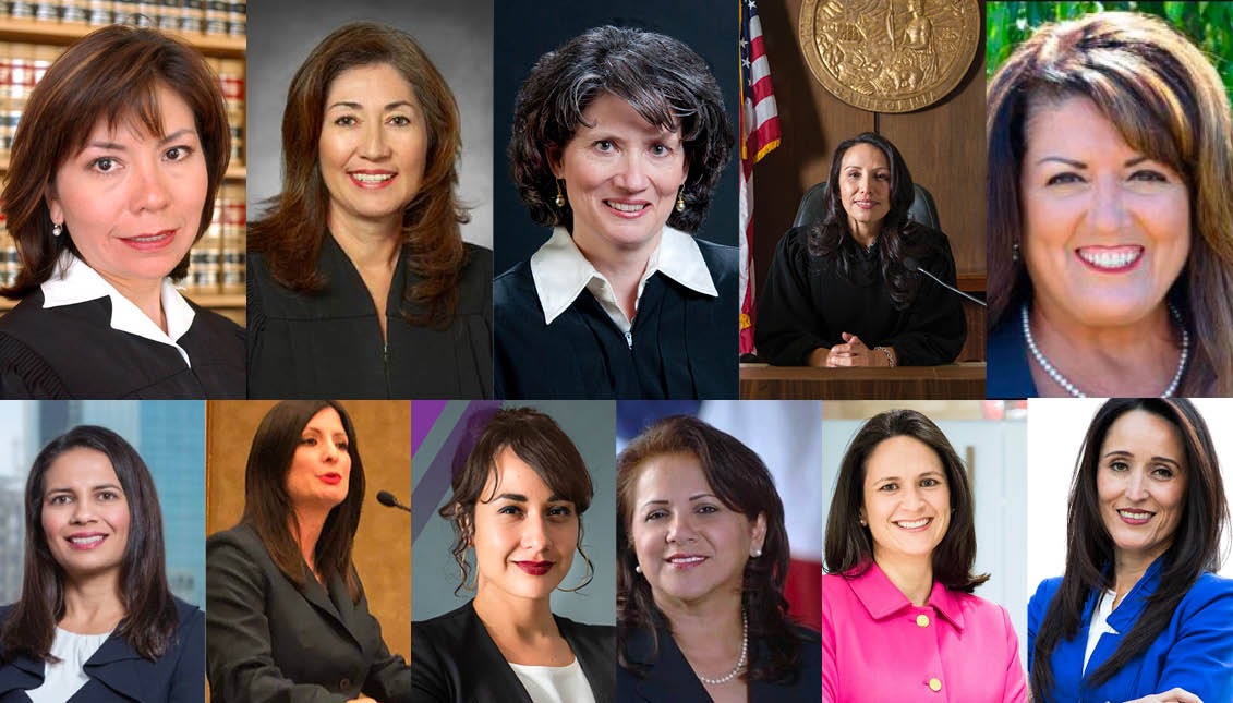 (Top) Judge Patricia Garcia, Judge Yvonne Gonalez Rogers, Judge Elizabeth G. Macias, Judge Connie R. Quinones. (Below) Amparo Monique , Lesley Briones, Natalia “Nata” Cornelio , Julia Maldonado, Ana Martinez , Veronica Rivas-Milloy.