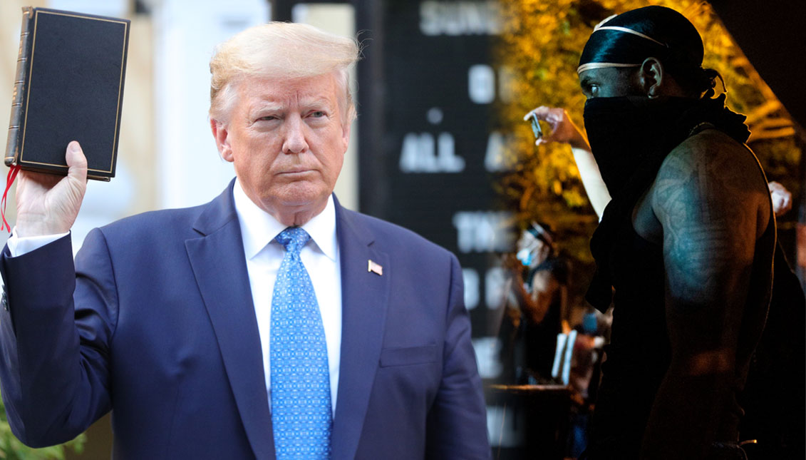 U.S. President Donald Trump holds up a Bible as he stands in front of St. John's Episcopal Church across from the White House after walking there for a photo opportunity during ongoing protests over racial inequality in the wake of the death of George Floyd while in Minneapolis police custody, at the White House in Washington, U.S., June 1, 2020. REUTERS/Tom Brenner