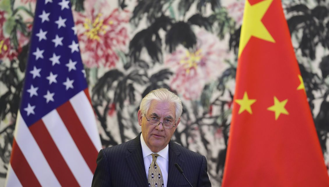 US Secretary of State Rex Tillerson speaks during a joint press conference with Chinese Foreign Minister Wang Yi (not seen) at Diaoyutai State Guesthouse in Beijing, China, Mar. 18, 2017. EPA/LINTAO ZHANG / POOL
