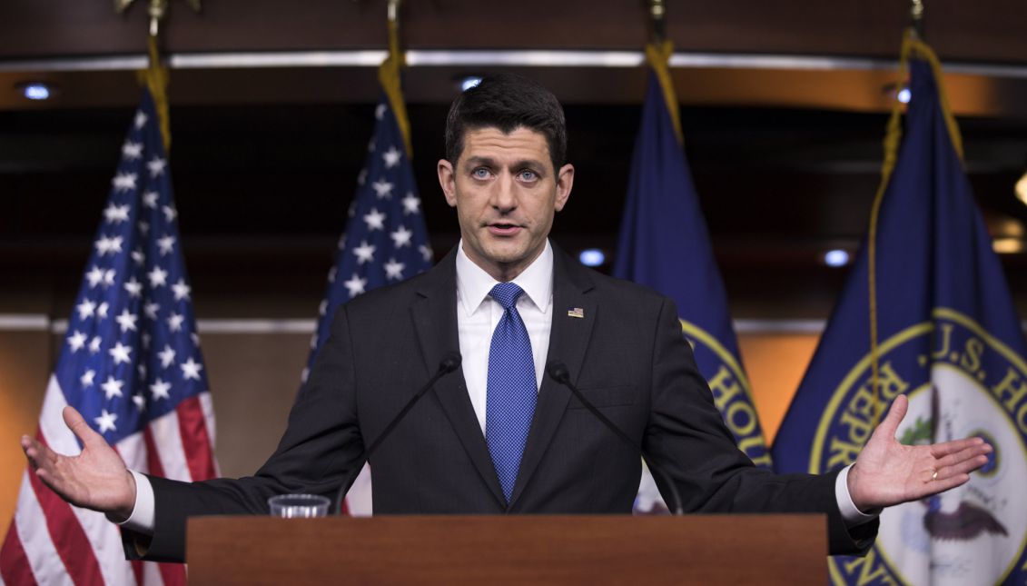 US Republican Speaker of the House from Wisconsin Paul Ryan speaks to the media at his weekly press conference in the US Capitol in Washington, DC, USA, 16 February 2017. Ryan spoke about the US tax code, intelligence leaks, and repealing Obamacare. EPA/JIM LO SCALZO
