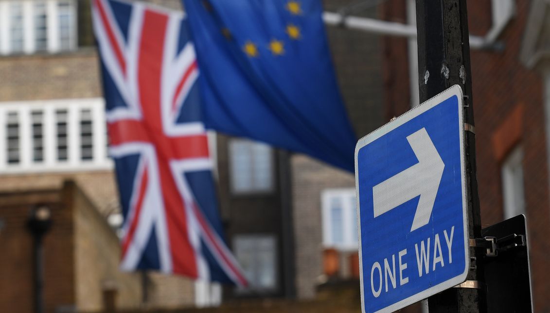 The Union flag and EU flag in London, Britain on Mar. 21, 2017. EPA/ANDY RAIN
