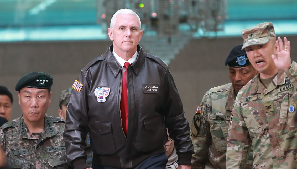 US Vice President Mike Pence (C) visits the truce village of Panmunjom, on the inter-Korean border, South Korea, 17 April 2017. EPA/YONHAP / POOL SOUTH KOREA OUT
