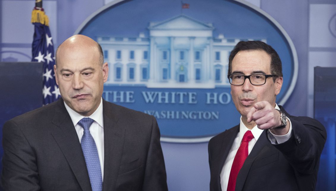 US Treasury Secretary Steven Mnuchin (R) and National Economic Director Gary Cohn (L) participate in a news conference to discuss the tax reform plan of US President Donald J. Trump, in the James Brady Press Briefing Room at the White House in Washington, DC, USA, 26 April 2017. EPA/MICHAEL REYNOLDS
