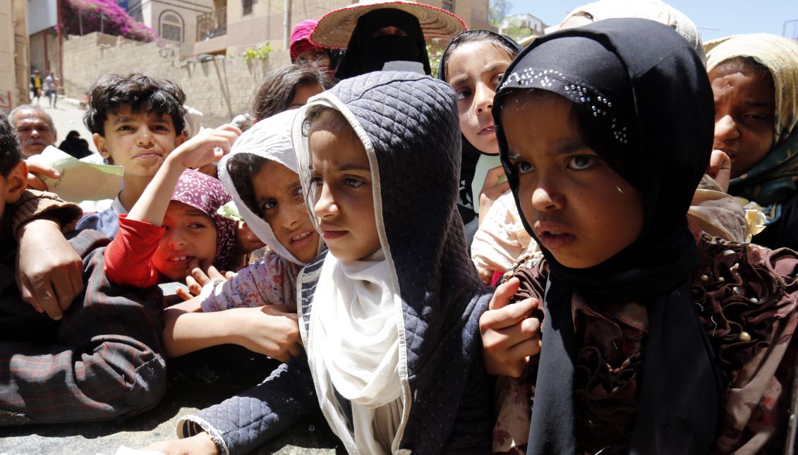 Archive image shows children waiting for food rations in Sanaa, Yemen, Apr.13, 2017. The UN World Food Program (WFP) reported that 9 M people of Yemen's 24 million are starving amid an ongoing brutal conflict between Saudi-backed Yemeni government and Houthi rebels, that has killed 49,000 Yemenis. EPA/YAHYA ARHAB
