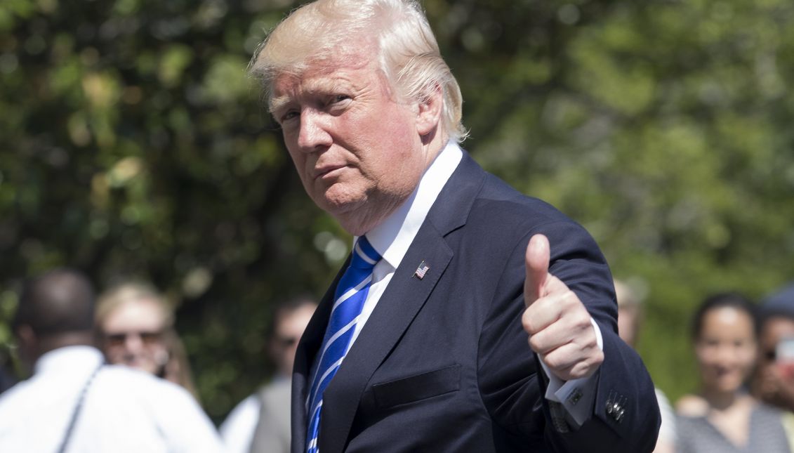 US President Donald J. Trump gestures after arriving on the South Lawn of the White House by Marine One in Washington, DC, USA, 17 May 2017. EPA/MICHAEL REYNOLDS