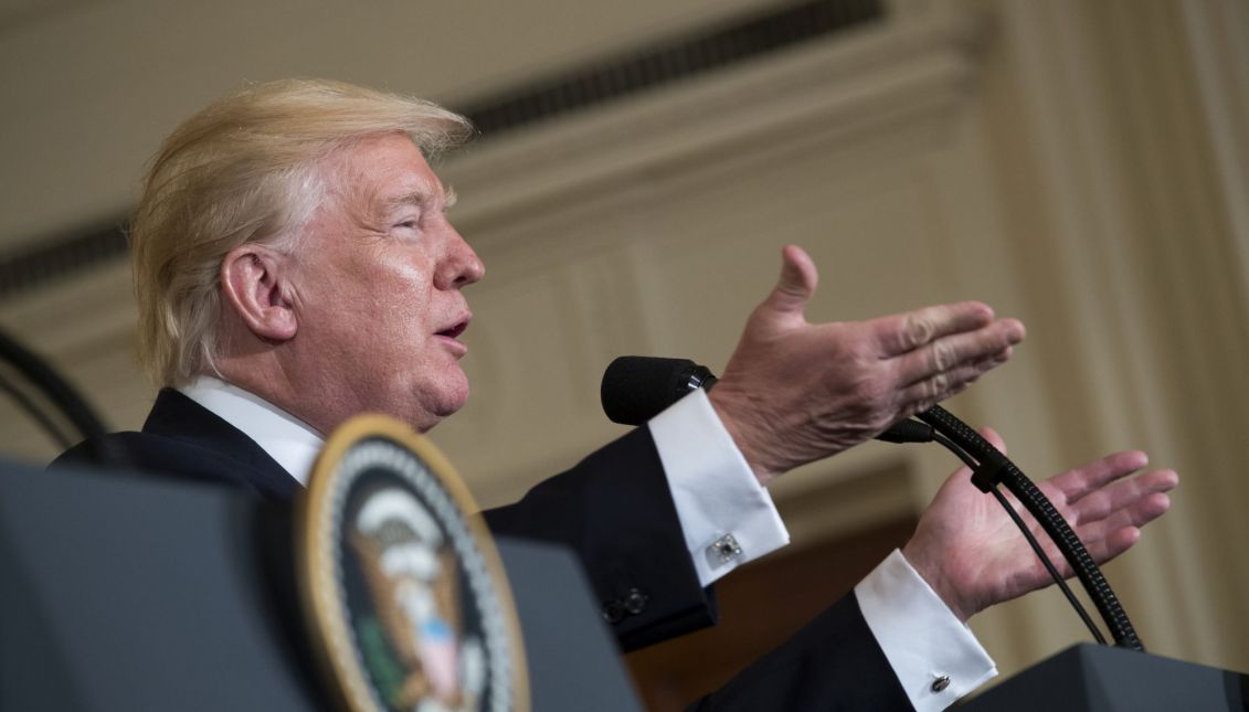 US President Donald J. Trump responds to a question from the news media during a joint news conference with President of Colombia Juan Manuel Santos following their bilateral meeting, in the East Room of the White House in Washington, DC, USA, 18 May 2017. EPA/SHAWN THEW
